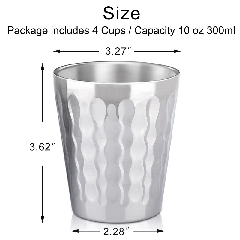 Beasea 10oz Stainless Steel Cups, 4 Pack Double Wall Metal Stackable Insulated Portable Drinking Tumblers Unbreakable Shatterproof Glasses for Home Restaurant Party Camping Travelling - Image 2