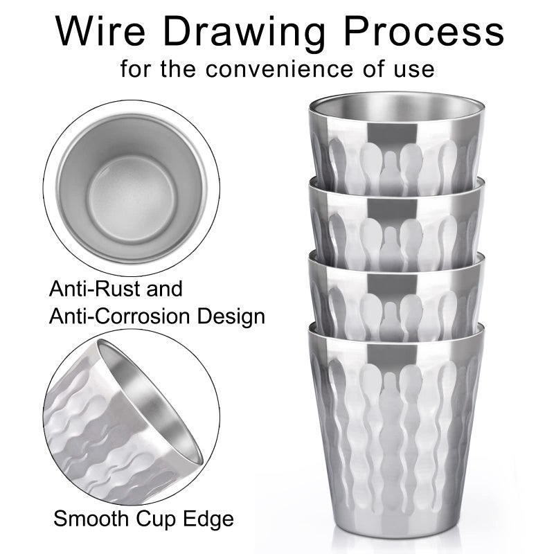 Beasea 10oz Stainless Steel Cups, 4 Pack Double Wall Metal Stackable Insulated Portable Drinking Tumblers Unbreakable Shatterproof Glasses for Home Restaurant Party Camping Travelling - Image 3