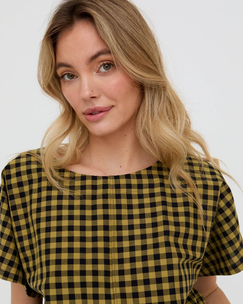 ترتلدوف لندن Wyn Mustard Check Print Top