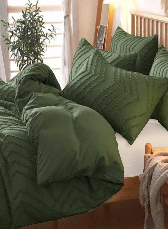 Nanko Olive Green Duvet Cover Queen Size, 3pc Boho Tufted Microfiber Bedding Comforter Cover Set, All Season Aesthetic Shabby Chic Soft Embroidery Textured Geometric Quilt Cover (90x90) - Image 4