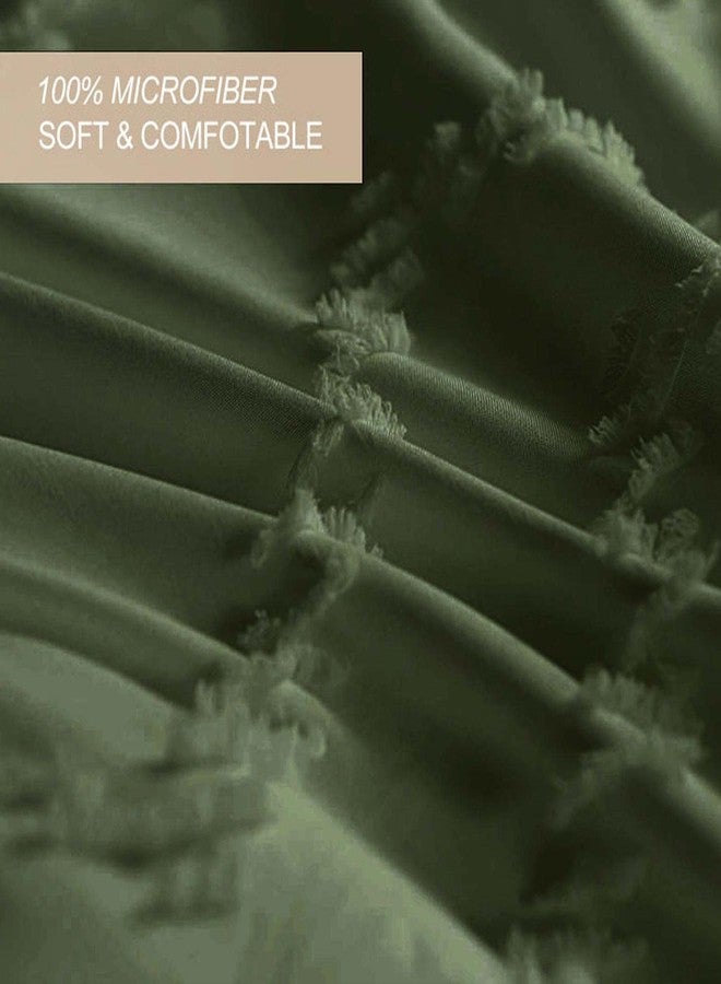 Nanko Olive Green Duvet Cover Queen Size, 3pc Boho Tufted Microfiber Bedding Comforter Cover Set, All Season Aesthetic Shabby Chic Soft Embroidery Textured Geometric Quilt Cover (90x90) - Image 5