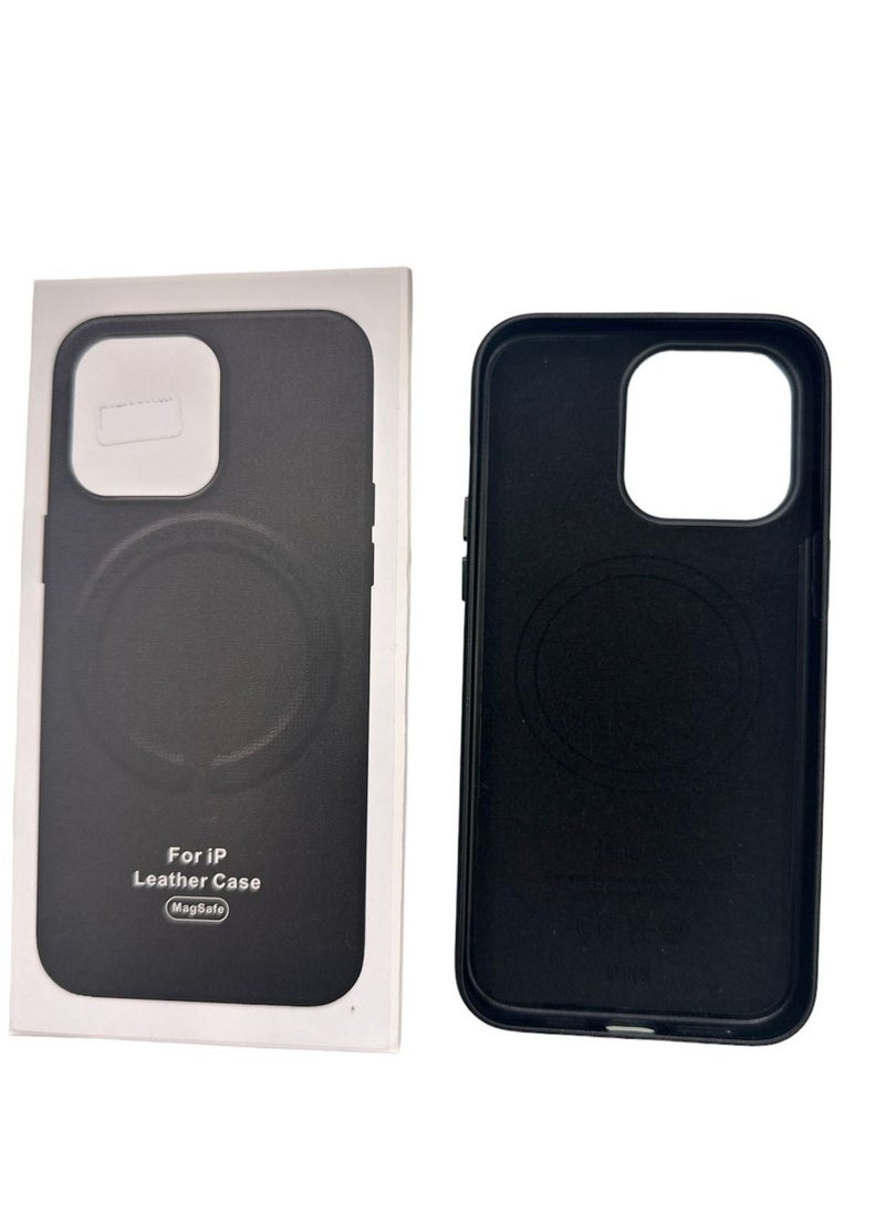 Generic - iPhone 15 Pro Max Vegan Leather Case with MagSafe Black - Image 1