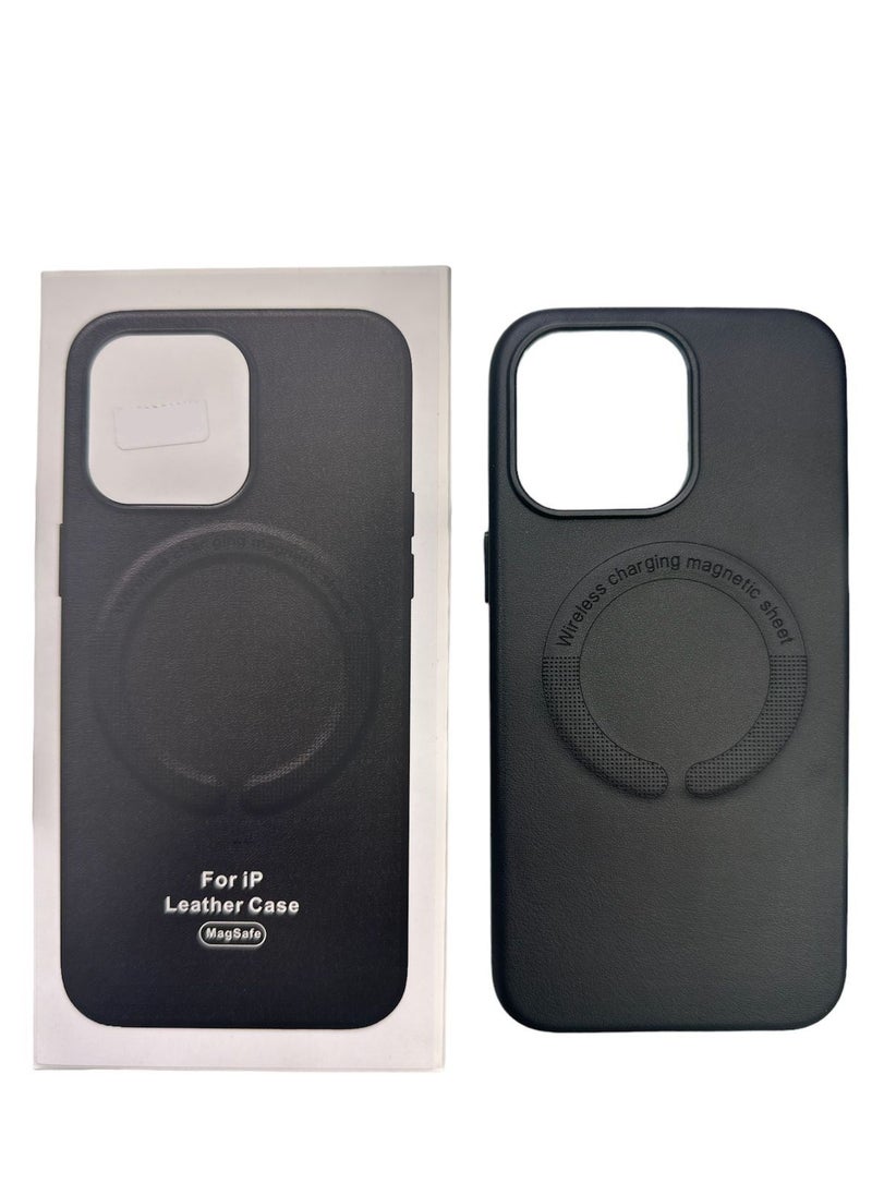 Generic - iPhone 15 Pro Max Vegan Leather Case with MagSafe Black - Image 1