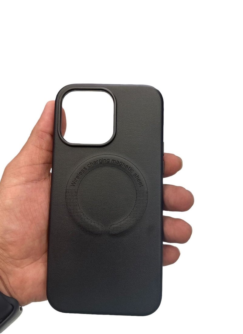 Generic - iPhone 15 Pro Max Vegan Leather Case with MagSafe Black - Image 1