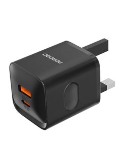 porodo Dual Port Wall Charger UK with USB-C to Lightning Cable / Simultaneous Charging / Reliable Companion / Over-Heat Protection - Black  - Image 1