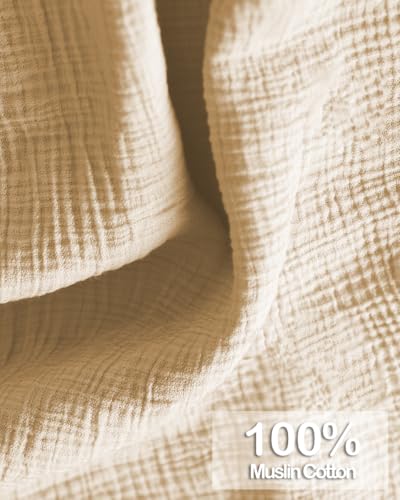 MUGVELL Muslin Nursing Covers for Breastfeeding, Arch Neckline Breast Feeding Covers for Women, Moms Privacy Breathable Summer Nursing Apron, 43.3" x 25.6" Soft Feeding Cover (Beige Sweet Khaki Heart) - Image 2