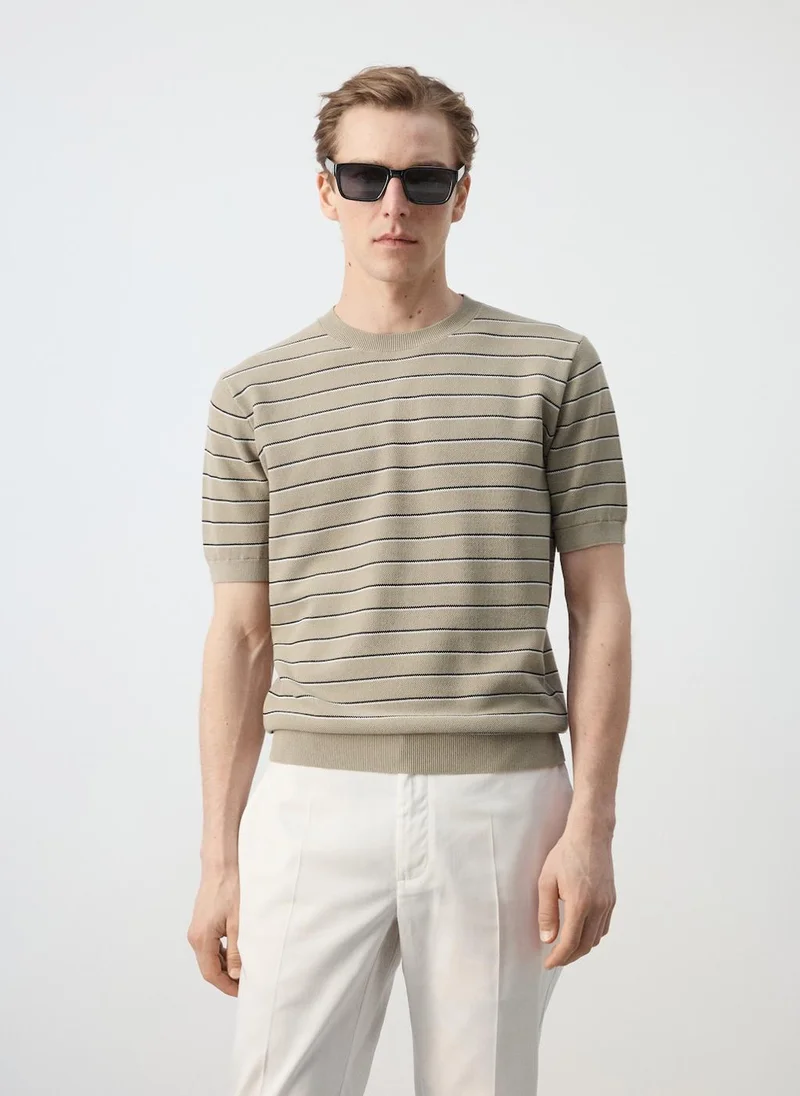 Mango Man Striped Knit Cotton T-Shirt