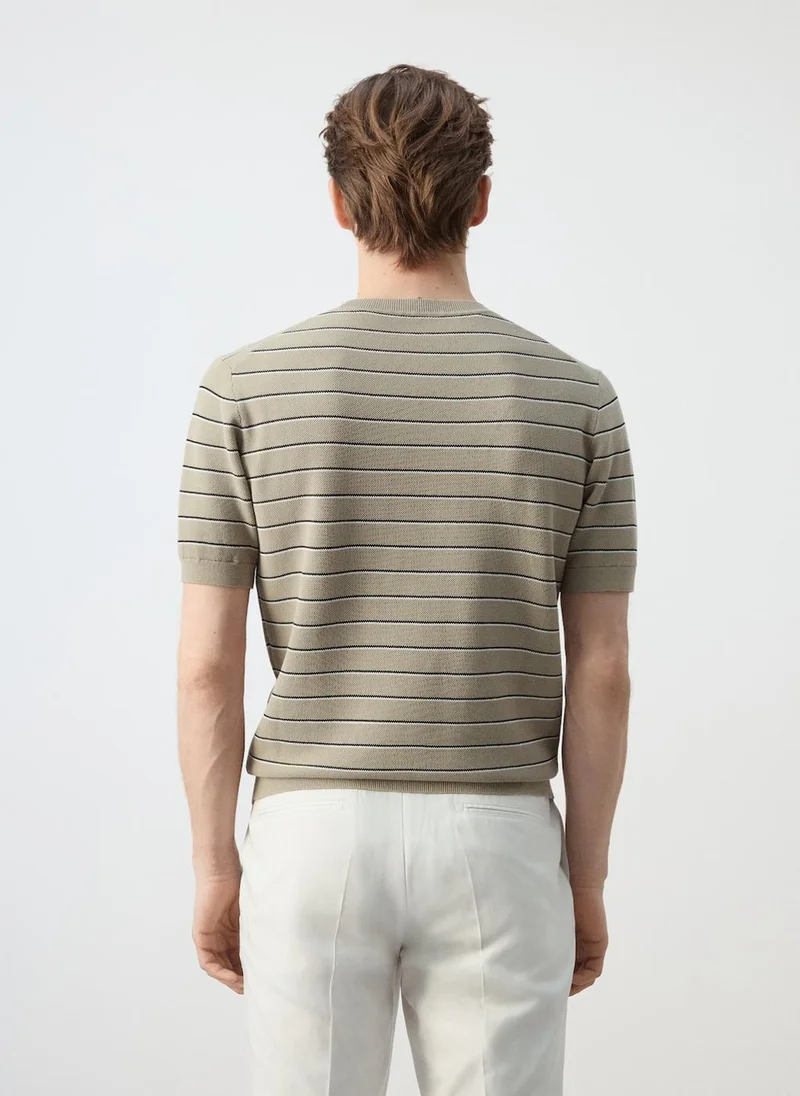 Mango Man Striped Knit Cotton T-Shirt