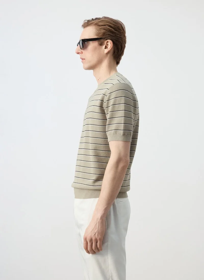 Mango Man  Striped Knit Cotton T-Shirt for Men | Best Price UAE
