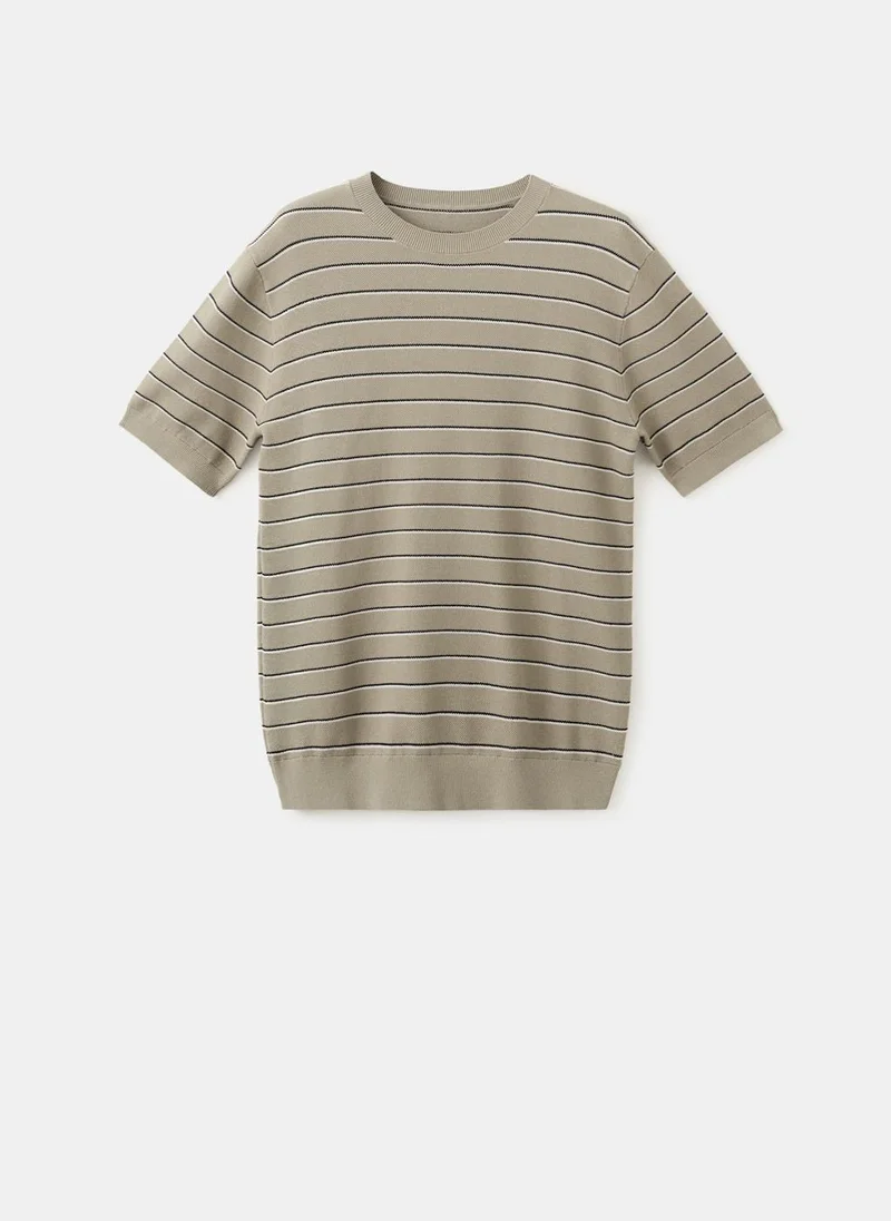 Mango Man  Striped Knit Cotton T-Shirt for Men | Best Price UAE