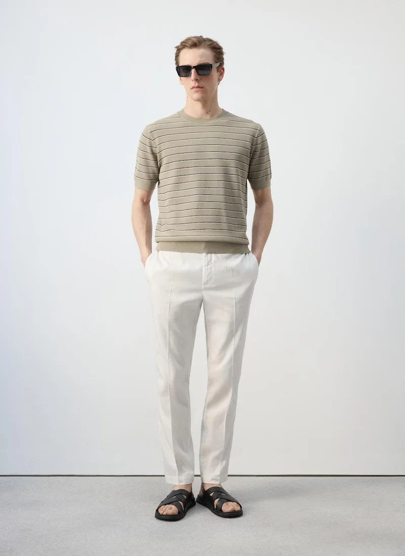 Mango Man  Striped Knit Cotton T-Shirt for Men | Best Price UAE