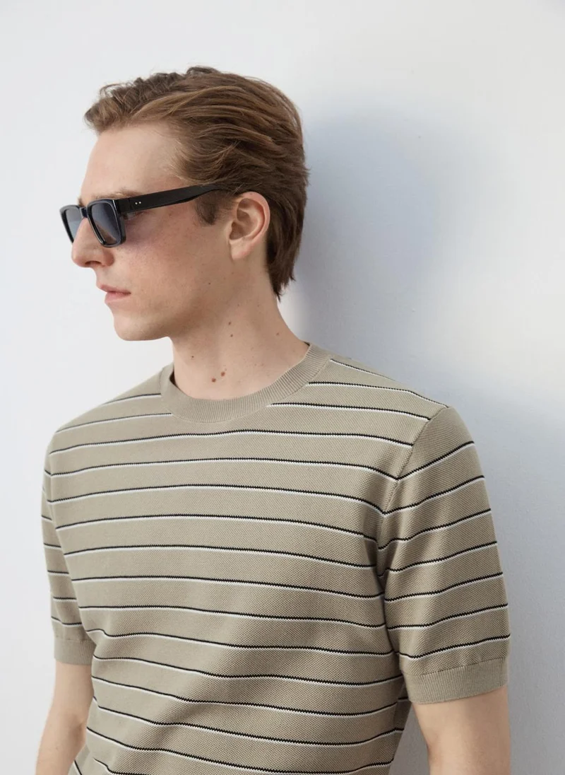 Mango Man  Striped Knit Cotton T-Shirt for Men | Best Price UAE