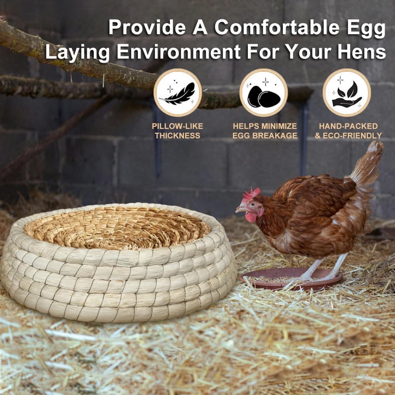 Toolzeen Chicken Nest for Chicken Coop, Handmade Woven Flat Base Straw - 2 Pack 15.5"x15.5"x3.5" Premium Laying Hen Nesting Pads (2 nest) - Image 2