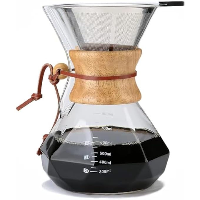 BIGTHREE Drip Coffee Maker Pot Wooden Handle Coffee Maker Borosilicate Glass Coffee Carafe With Wooden Collar LongLasting Availability Hold 46 Cups 800 Ml Clear - Image 1