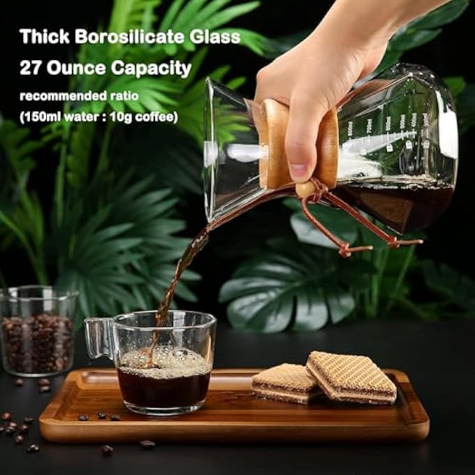 BIGTHREE Drip Coffee Maker Pot Wooden Handle Coffee Maker Borosilicate Glass Coffee Carafe With Wooden Collar LongLasting Availability Hold 46 Cups 800 Ml Clear - Image 2
