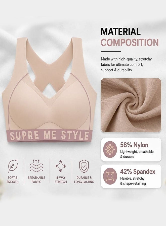Women's XL Size Bra with Stretch Seamless Wireless Lightly Lined Comfort Bra with Support Compression Wirefree Everyday Bra Flesh Colour - Image 4