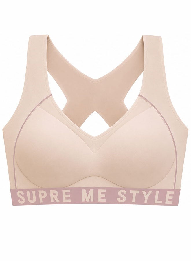 Women's XL Size Bra with Stretch Seamless Wireless Lightly Lined Comfort Bra with Support Compression Wirefree Everyday Bra Flesh Colour - Image 2