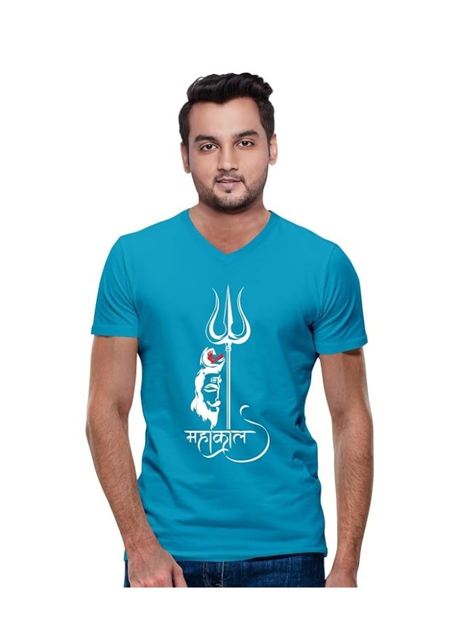 OPLU Store Men's Regular Fit Cotton Printed T Shirt. Trending, Trendy,Pootlu, College Tshirts,Turquoise,2XL - Image 1