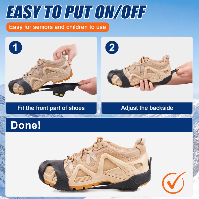OROOTL Ice Cleats for Shoes and Boots Ice Snow Grippers Anti-Slip Crampons 10 Studs Traction Cleat for Women Men Kids Hiking Fishing Walking Running Jogging - Image 5