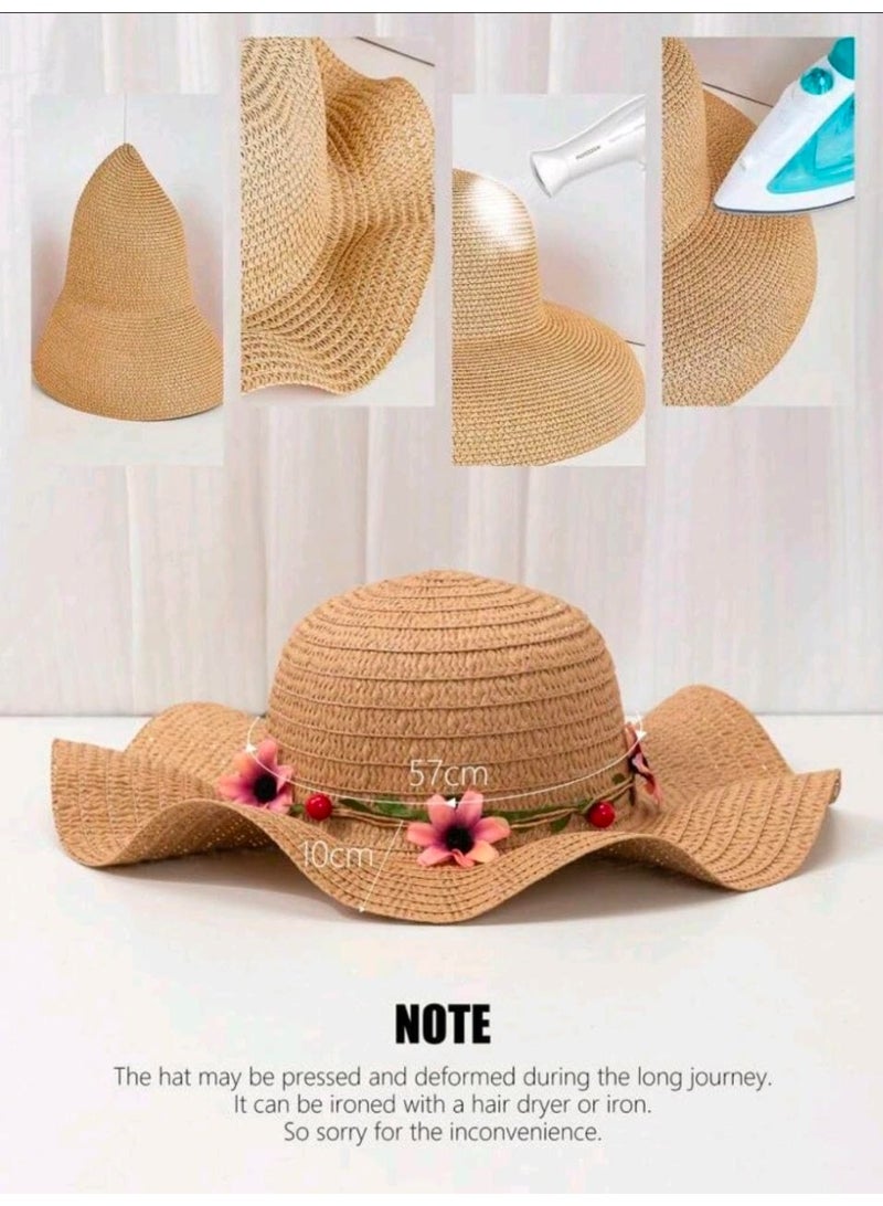 SHEIN 1pc Women's Khaki Wavy Striped Bow Summer Beach Sun Hat, Elegant Sun Protection For Beach Travel And Vacation - Image 5