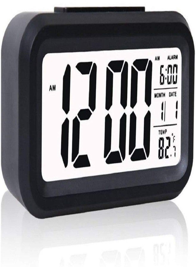 SKYLIT Plastic Digital Smart Backlight Alarm Clock with LCD Display Automatic Sensor, Date and Temperature (Black) - Image 1