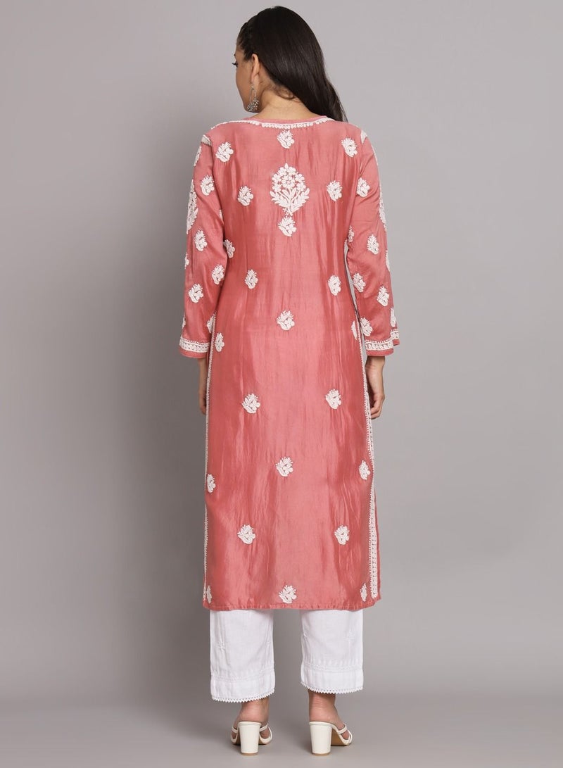 Alaya Hand Embroidered Chikankari Chanderi Angarkha Kurta With Mukaish Work-AL3672  - Image 2