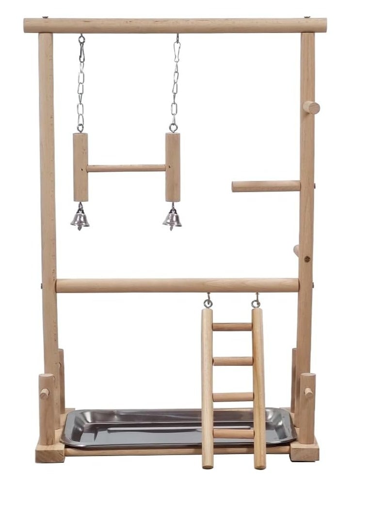 أن ان سي بيتس لعبة تسلق خشبية للطيور الصغيرة والمتوسطة الحجم، حامل لعب متعدد المستويات للطيور مع مجثم متأرجح، سلم تسلق، صينية قابلة للإزالة، وقاعدة غير قابلة للانزلاق 57 سم (بيج) - Image 1