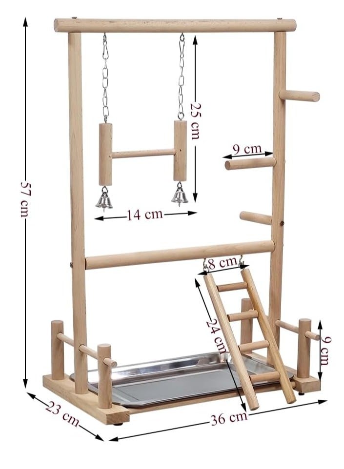 أن ان سي بيتس لعبة تسلق خشبية للطيور الصغيرة والمتوسطة الحجم، حامل لعب متعدد المستويات للطيور مع مجثم متأرجح، سلم تسلق، صينية قابلة للإزالة، وقاعدة غير قابلة للانزلاق 57 سم (بيج) - Image 2