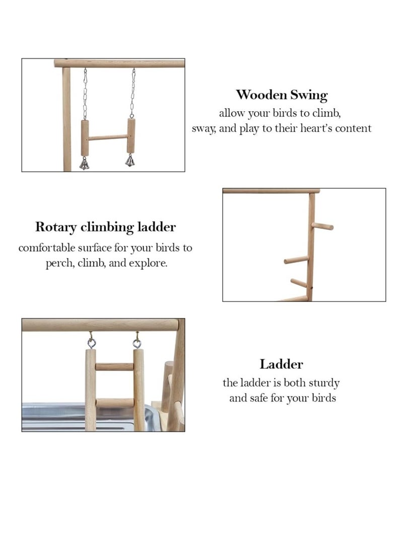 أن ان سي بيتس لعبة تسلق خشبية للطيور الصغيرة والمتوسطة الحجم، حامل لعب متعدد المستويات للطيور مع مجثم متأرجح، سلم تسلق، صينية قابلة للإزالة، وقاعدة غير قابلة للانزلاق 57 سم (بيج) - Image 3