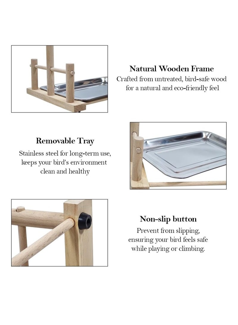 أن ان سي بيتس لعبة تسلق خشبية للطيور الصغيرة والمتوسطة الحجم، حامل لعب متعدد المستويات للطيور مع مجثم متأرجح، سلم تسلق، صينية قابلة للإزالة، وقاعدة غير قابلة للانزلاق 57 سم (بيج) - Image 4