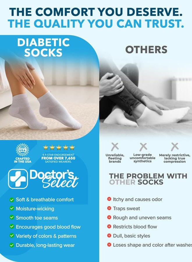 Doctor's Select Diabetic Socks for Men and Women - 4 Pairs | White | Ankle Socks for Swollen Ankles and Feet 9-12 - Image 3