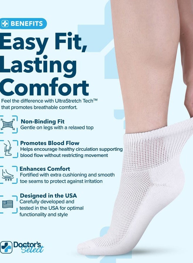 Doctor's Select Diabetic Socks for Men and Women - 4 Pairs | White | Ankle Socks for Swollen Ankles and Feet 9-12 - Image 2