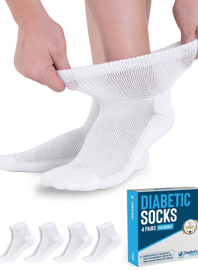 Doctor's Select Diabetic Socks for Men and Women - 4 Pairs | White | Ankle Socks for Swollen Ankles and Feet 9-12 - Image 1