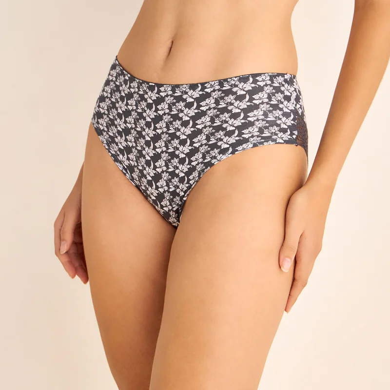 Splash FAV Printed High Rise Briefs with Lace Detail