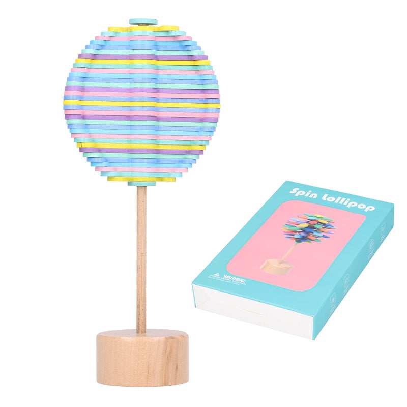 Wooden Rotating Lollipop Stress Relief Toy with Base for Adult Office Home Decor - Image 2