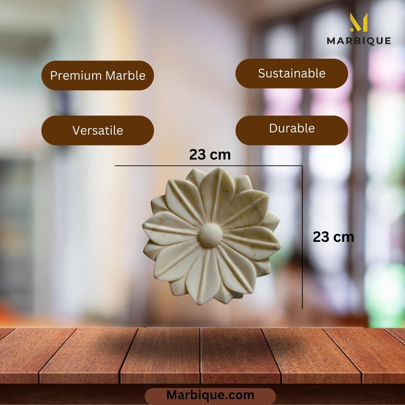 MARBIQUE 9 inch Marble Lotus Plate for Home Decor (Polished) Marble Decorative Platter (White) Premium Handicrafted Marble - Image 4