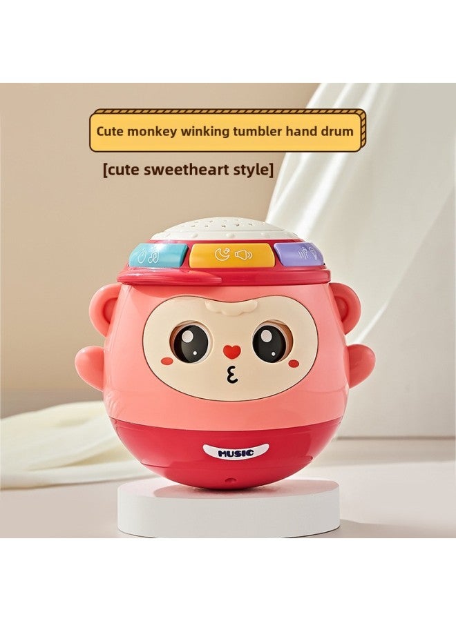 Baby Early Education Cute Monkey Tumbler Hand Drum Music Light Projection Infant Early Education Toy Tumbler-Color:Cute Sweetheart Style-Specifications:13.5*12cm  - Image 1