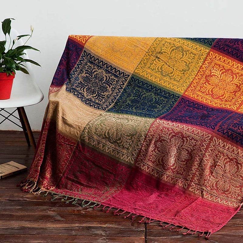 Edcooy Boho Throw Blanket, Chenille Jacquard Tassels Throw Blankets for Bed Couch Soft Chairï¼Œ Bohemian Fringe Tassels (Red, S:60x75 - Image 2