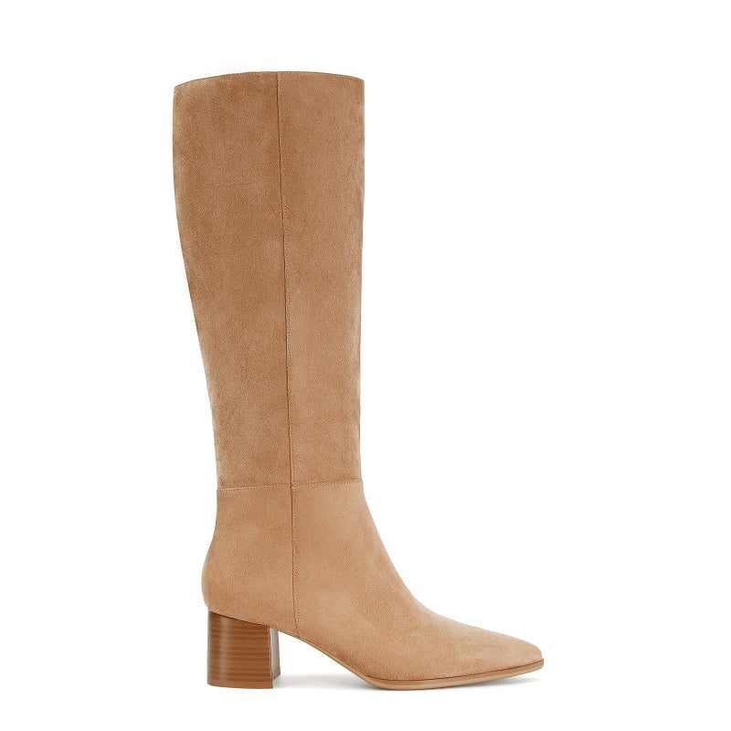 MICIFA Brown Suede Knee High Boots for Women Pointed Toe Chunky Heel Tall Boots Side Zipper Long Boots Comfortable Casual - Image 3