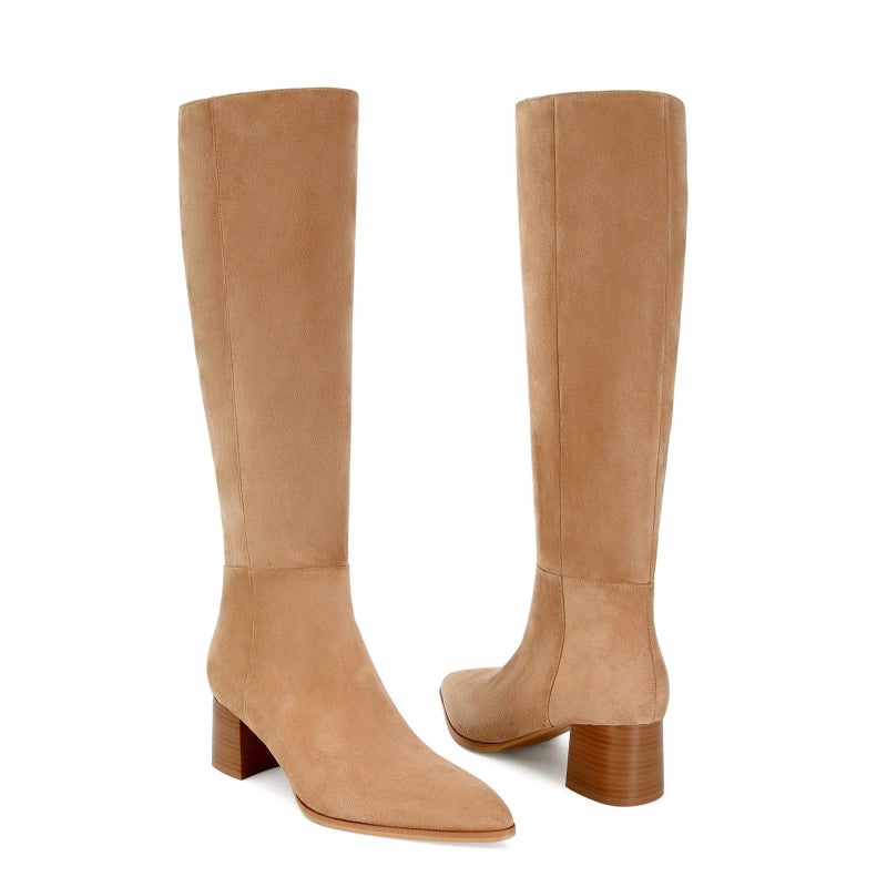 MICIFA Brown Suede Knee High Boots for Women Pointed Toe Chunky Heel Tall Boots Side Zipper Long Boots Comfortable Casual - Image 5
