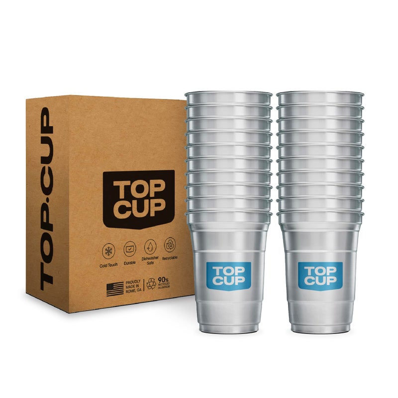 Top Cup â€“ 16 Ounce, 20 Count, Reusable Aluminum Party Cups | Cold-Holding, Recyclable, Made in USA