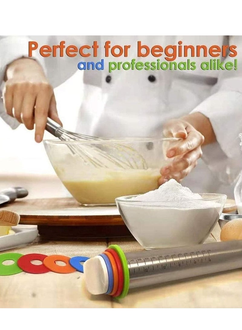 Y&D Stainless Steel Rolling Pin French Pins for Baking with Adjustable Thickness Rings Dough Roller  - Image 2