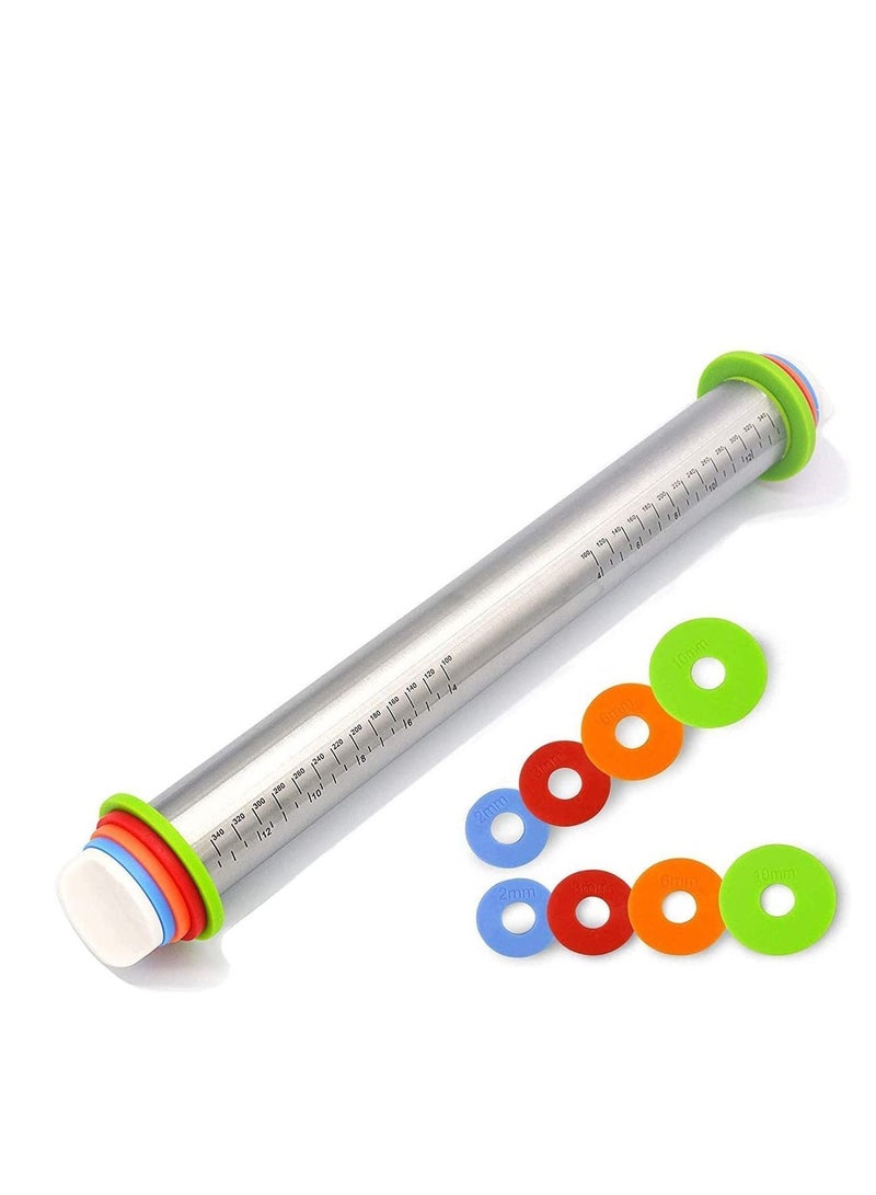 Y&D Stainless Steel Rolling Pin French Pins for Baking with Adjustable Thickness Rings Dough Roller  - Image 1