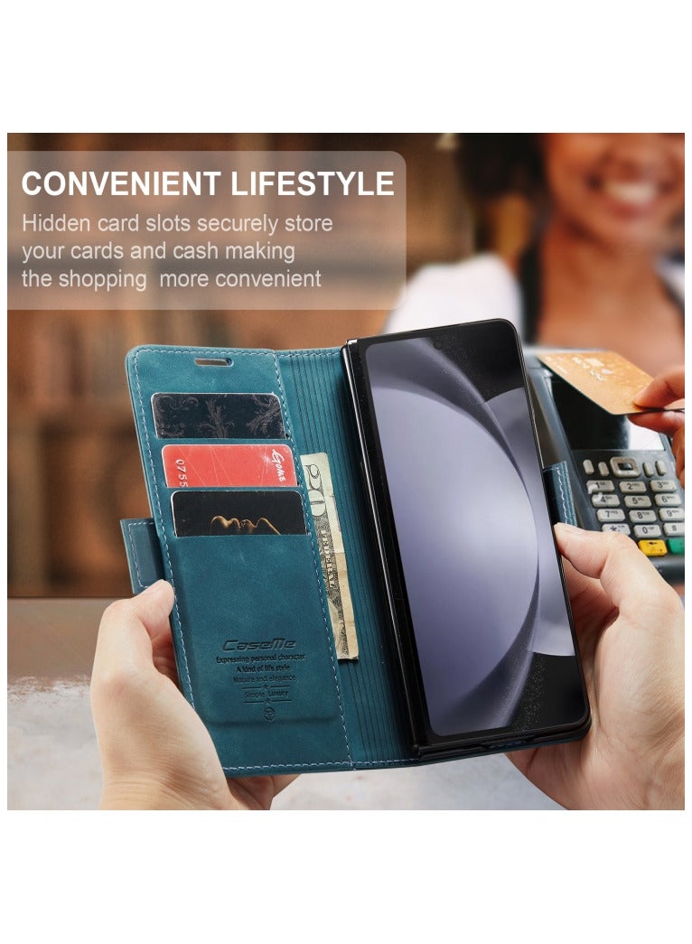 CaseMe Samsung Galaxy Z Fold 4 Case Wallet, for Samsung Galaxy Z Fold 4 Wallet Case Book Folding Flip Folio Case with Magnetic Kickstand Card Slots Protective Cover - Green - Image 2