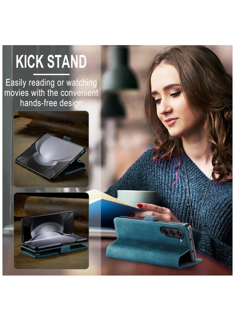 CaseMe Samsung Galaxy Z Fold 4 Case Wallet, for Samsung Galaxy Z Fold 4 Wallet Case Book Folding Flip Folio Case with Magnetic Kickstand Card Slots Protective Cover - Green - Image 3