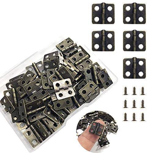 Juland 50 Pieces Mini Pure Copper Hinges Retro Hinges with 200 Pieces Replacement Screws for Wooden Box Jewelry Chest Box Cabinet DIY Accessories (13 x 12mm/0.51 x 0.47inch) – Bronze - Image 1