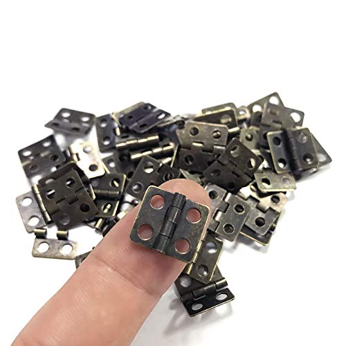 Juland 50 Pieces Mini Pure Copper Hinges Retro Hinges with 200 Pieces Replacement Screws for Wooden Box Jewelry Chest Box Cabinet DIY Accessories (13 x 12mm/0.51 x 0.47inch) – Bronze - Image 3