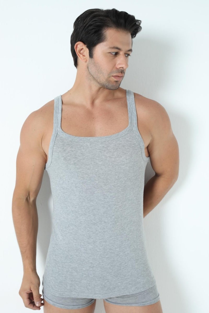 Arma Yıldız Men's Grey 100% Cotton Rib Thin Strappy Undershirt  - Image 5