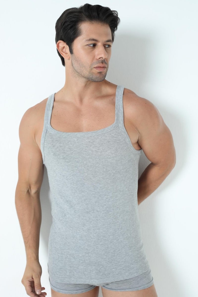 Arma Yıldız Men's Grey 100% Cotton Rib Thin Strappy Undershirt  - Image 1