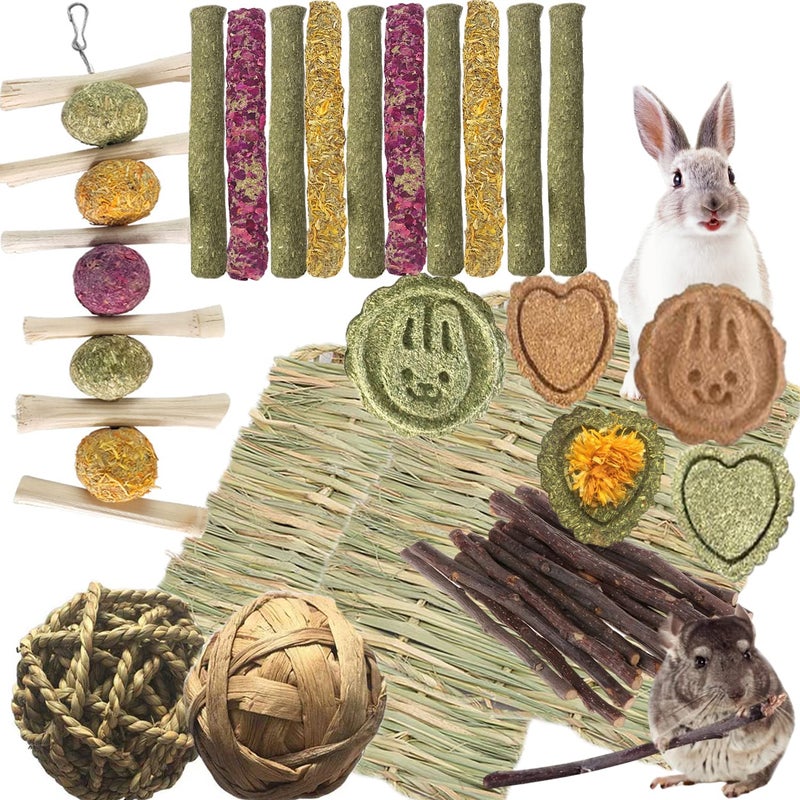 ANDES Bunny Toys 30PCS Guinea Pig Toys Rabbit Toys Accessories Natural Timothy Biscuit Hay Sticks Hamster Toys for Teeth Handmade Rabbit Chews and Treats Apple Wood Sticks Chinchilla Rat Teeth Molar - Image 2